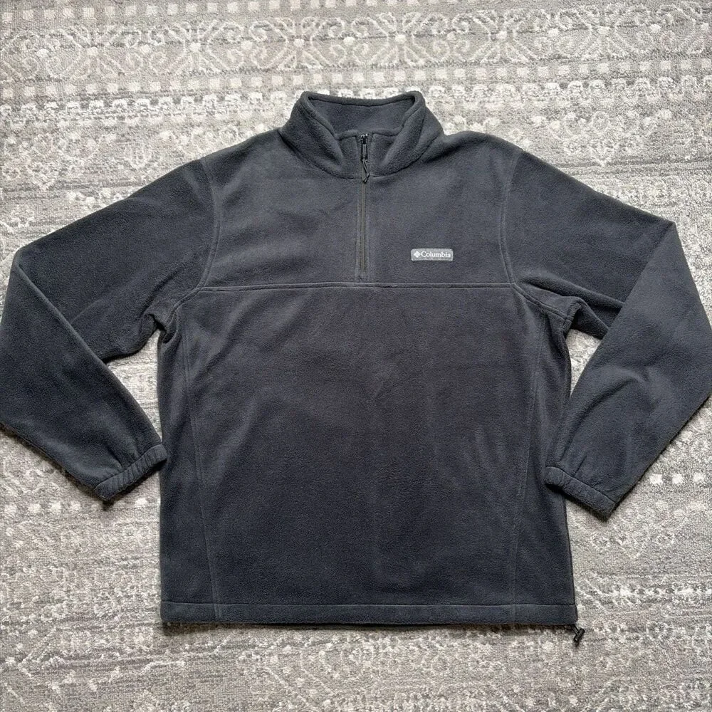 Columbia Sweater Mens Large Black Quarter Zip Fleece Pullover Outdoors Warm